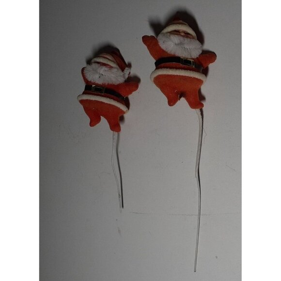 Vintage Lot of 2 Flocked Santa Floral Picks Faded Crafting Supply - Picture 12 of 12